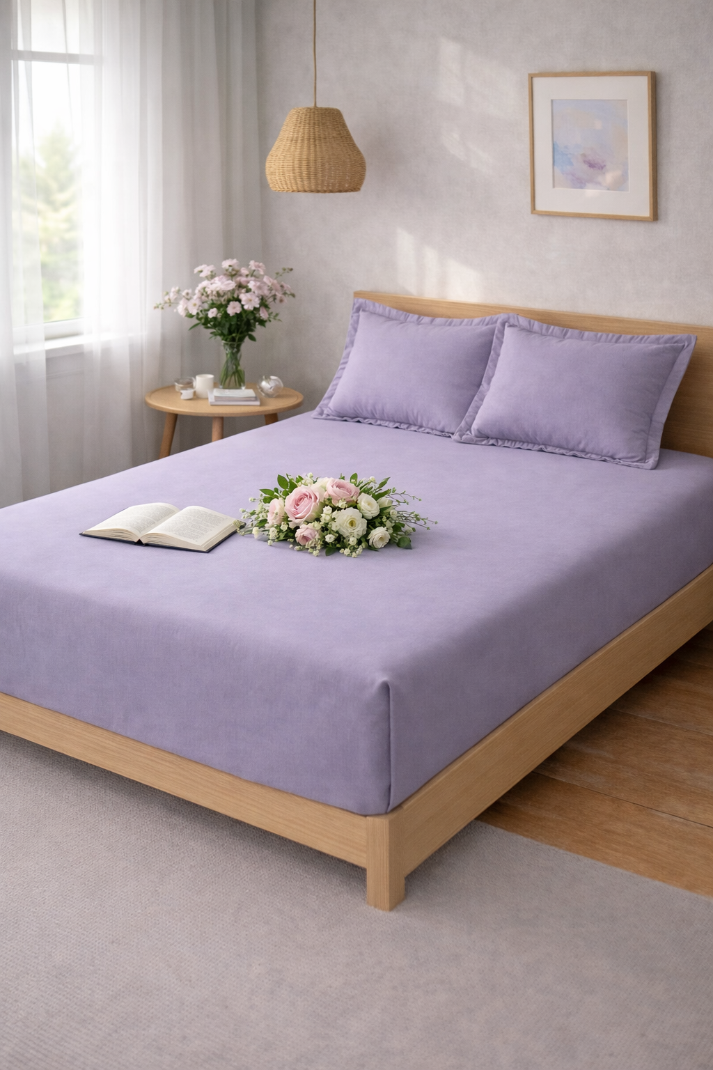 Moonlinen Dusty Lavender - 100% Cotton Queen Size Solid Bedsheet
