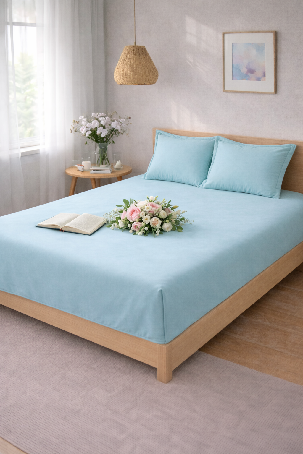 Moonlinen Aquamarine - 100% Cotton Queen Size Solid bedsheet