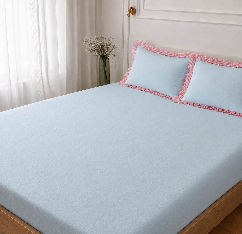 Aqua Bloom Bedsheet set- 100% Cotton King Size
