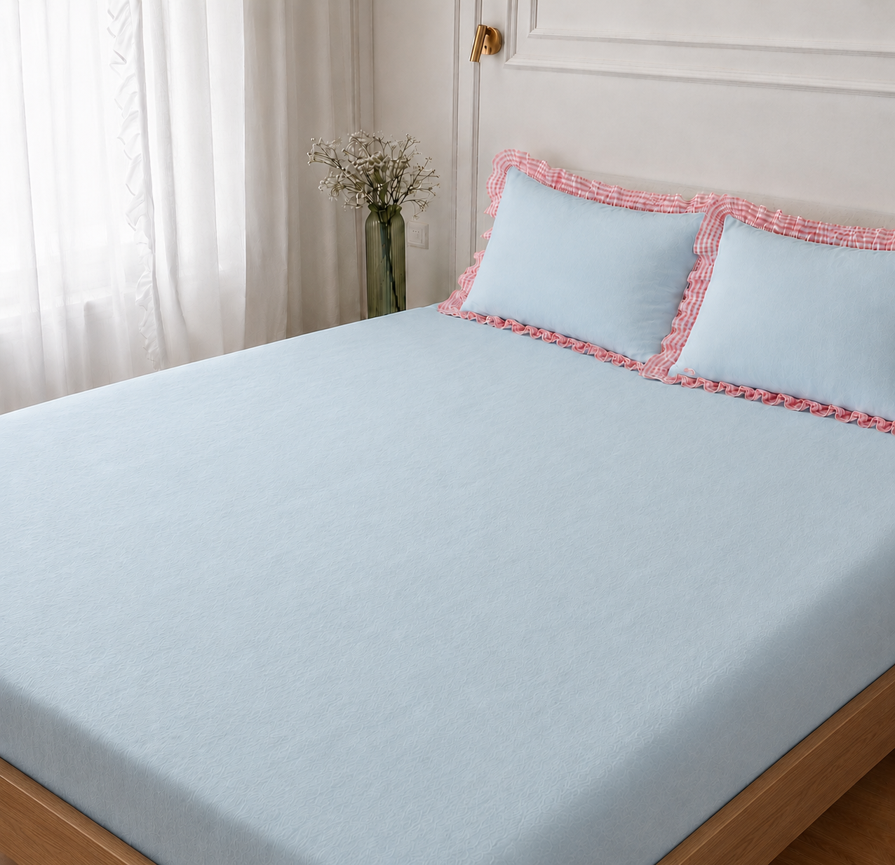 Aqua Bloom Bedsheet set- 100% Cotton King Size